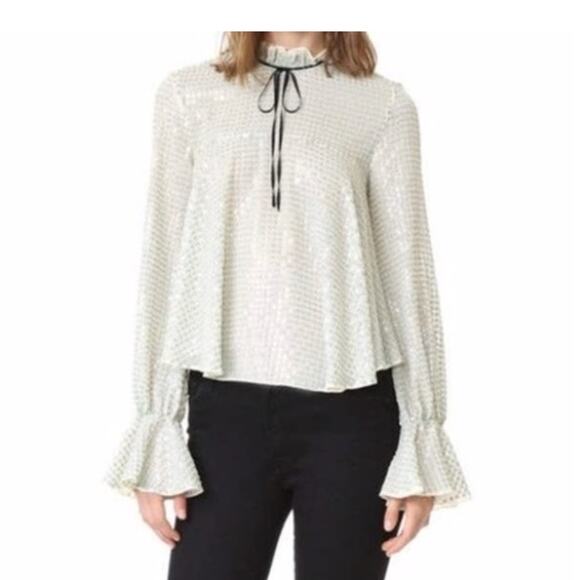 Saloni Tyler Green Sequin Long Sleeve Blouse  Size 12 NWT - Picture 1 of 16